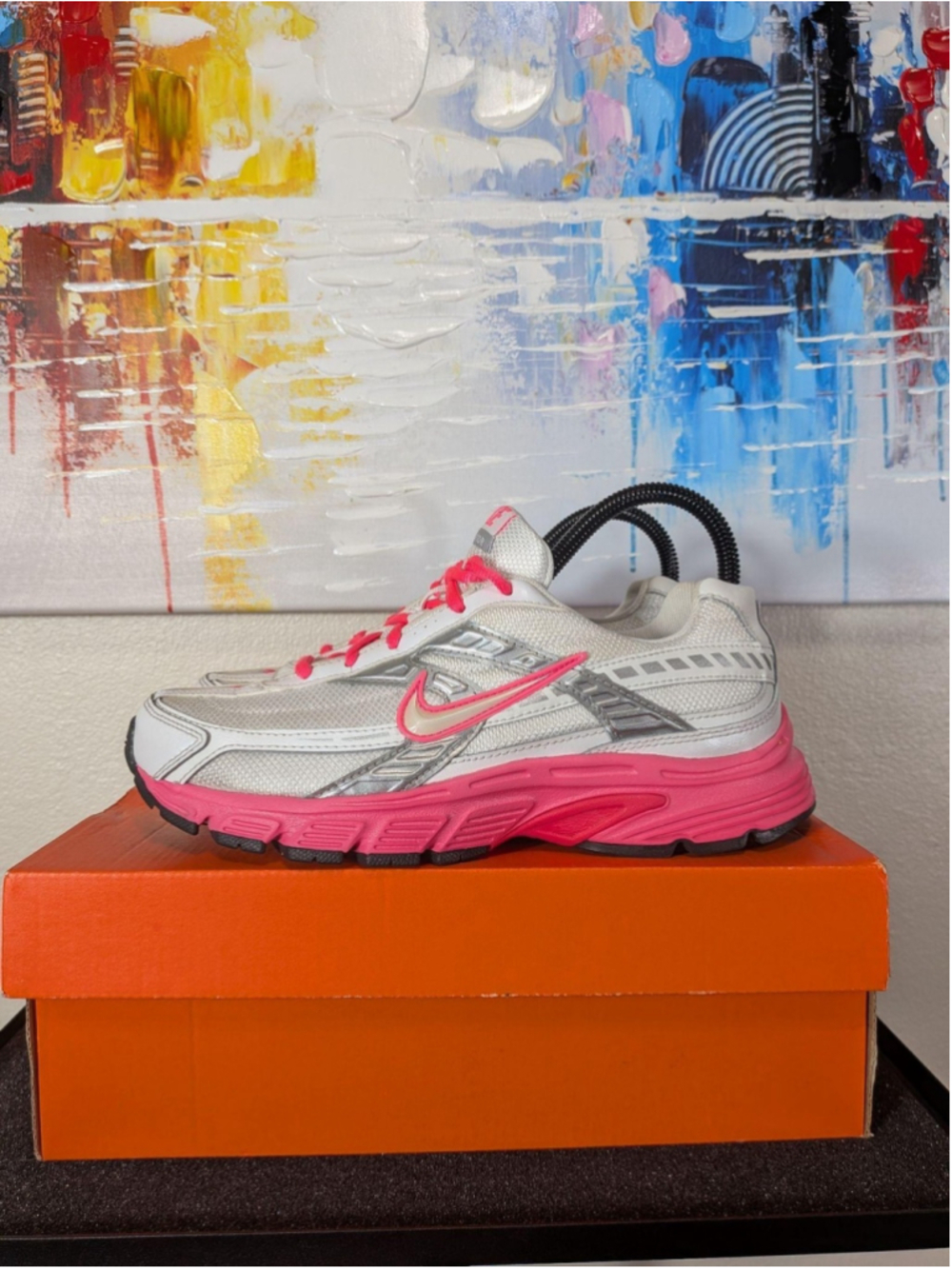 Nike Initiator Shoes Womens Size 7 White Pink Silver Running Sneakers 394053-106